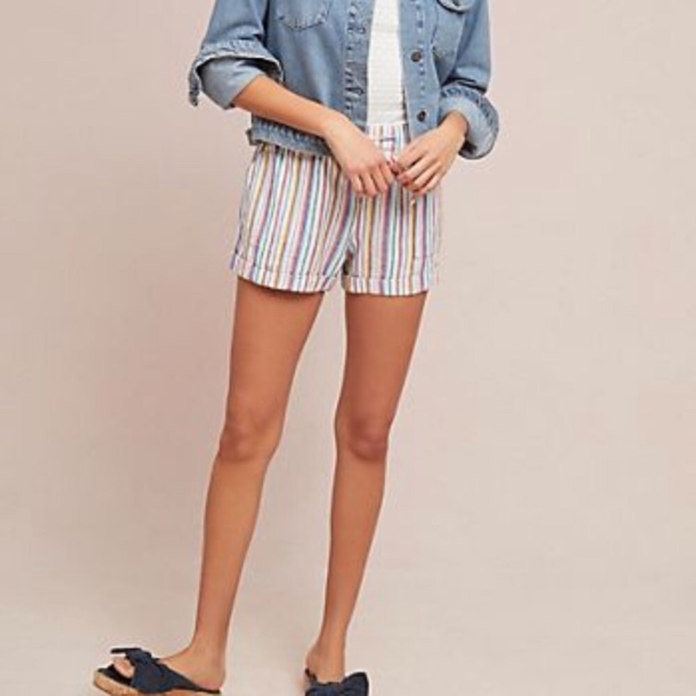 Anthropologie Drew Pink Striped Pull on Shorts